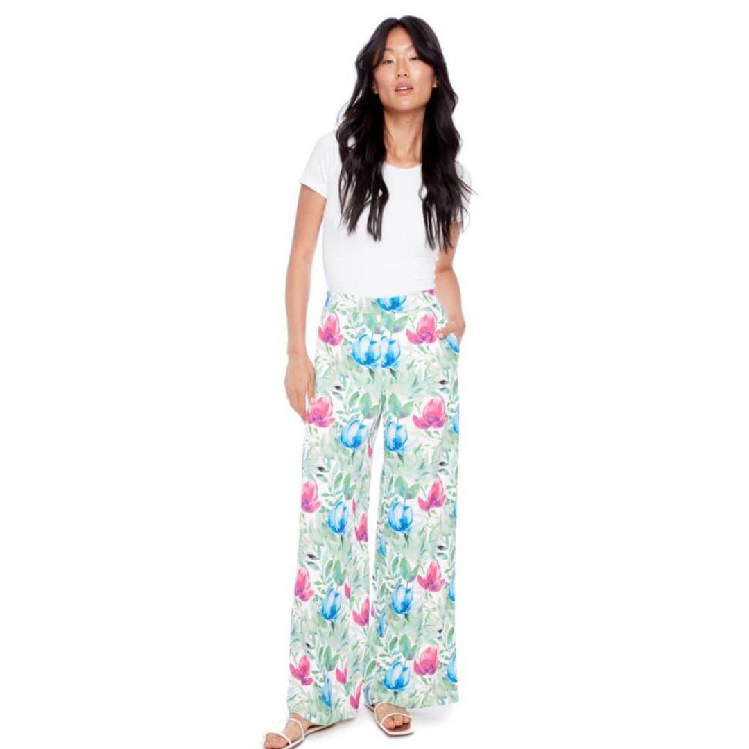 Fiona Vegan Silk Wide Leg Pant - 256022 - Camellia Print