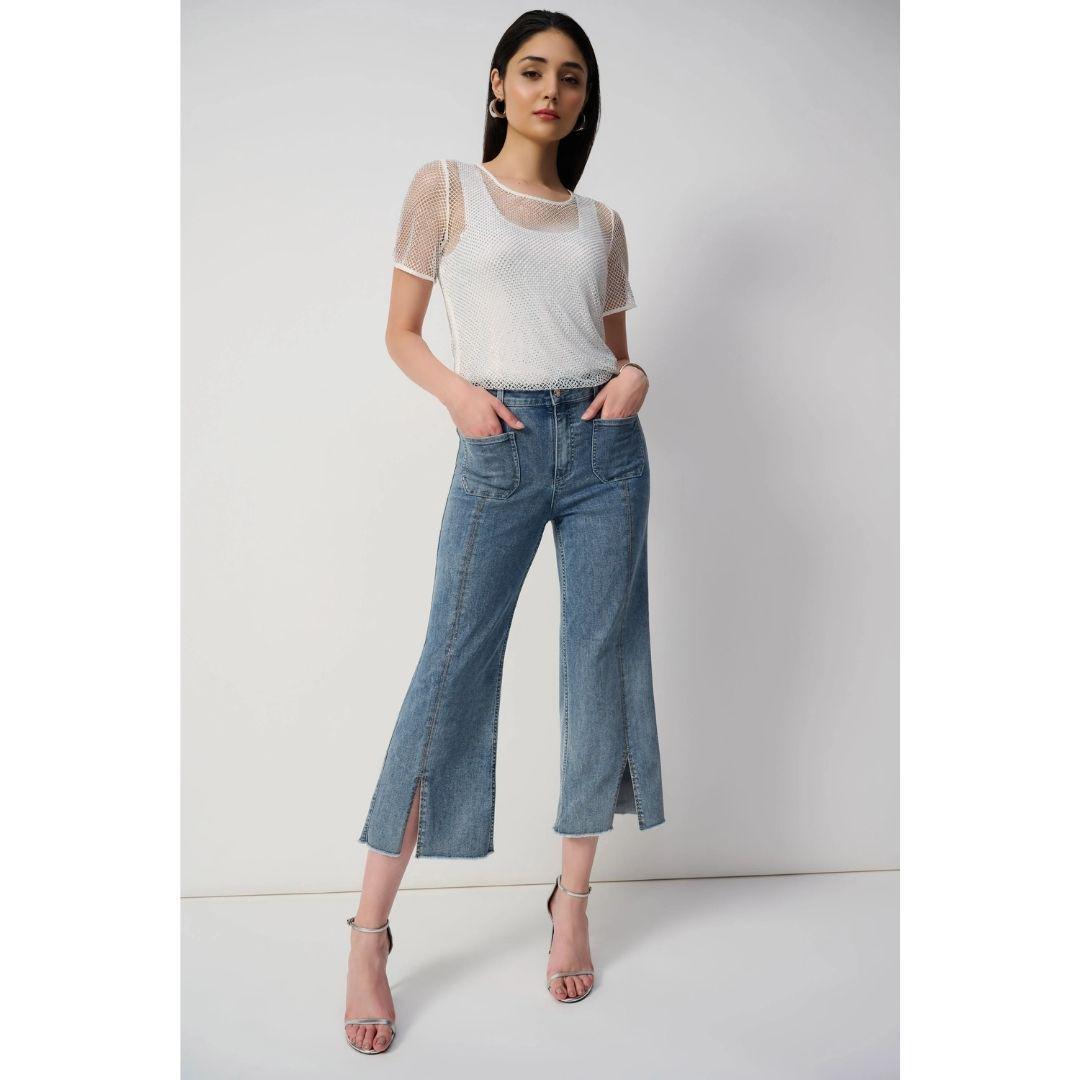 Culotte Jeans With Embellished Front Seam - 241903S25 - Vintage Blue
