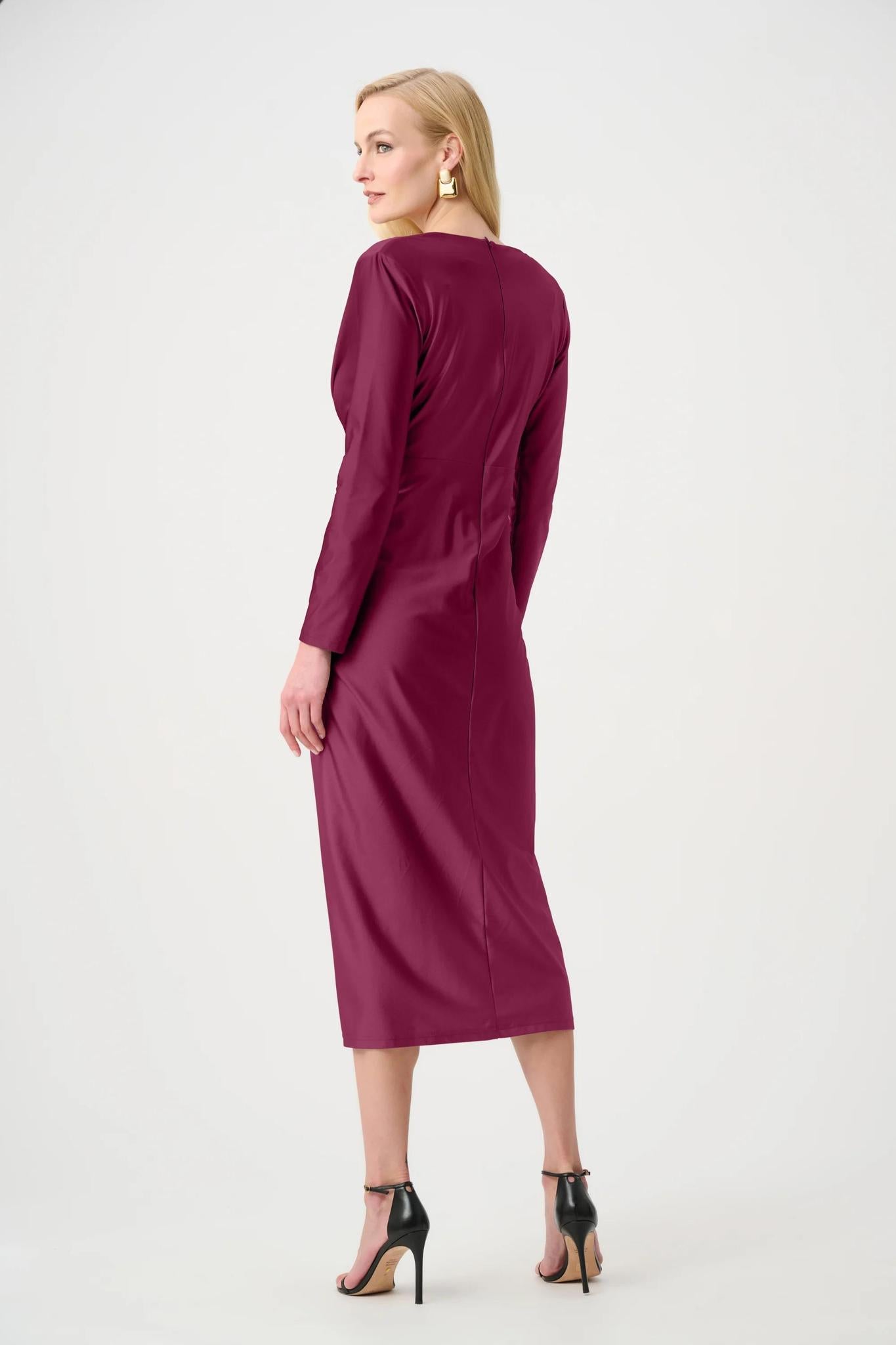 Satin Effect Knit Draped V-Neck Sheath Dress - 253714