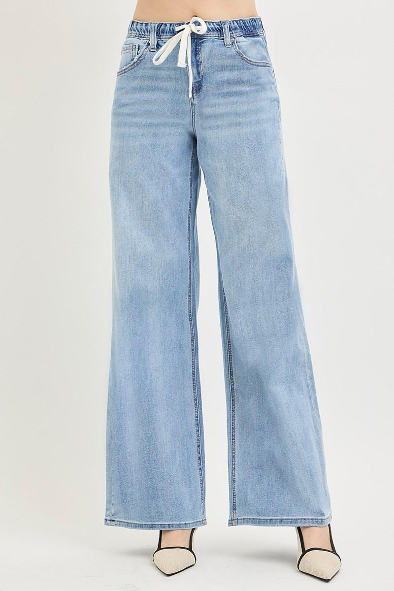 Risen Slouchy Wide Jeans with Drawstring | Light