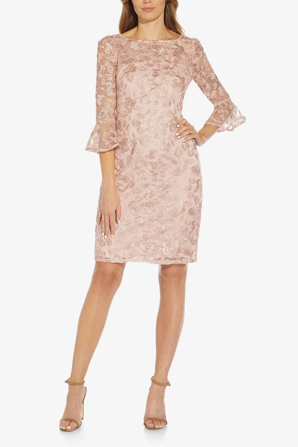 Boat Neck 3/4 Bell Sleeves Back dress - AP1D104437 - Dusty Rose