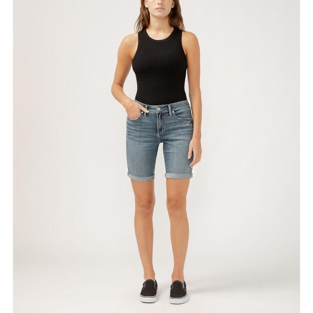 Elyse Bermuda Mid Rise Luxe Stretch Shorts | Indigo