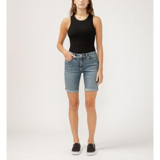 Elyse Bermuda Mid Rise Luxe Stretch Shorts | Indigo