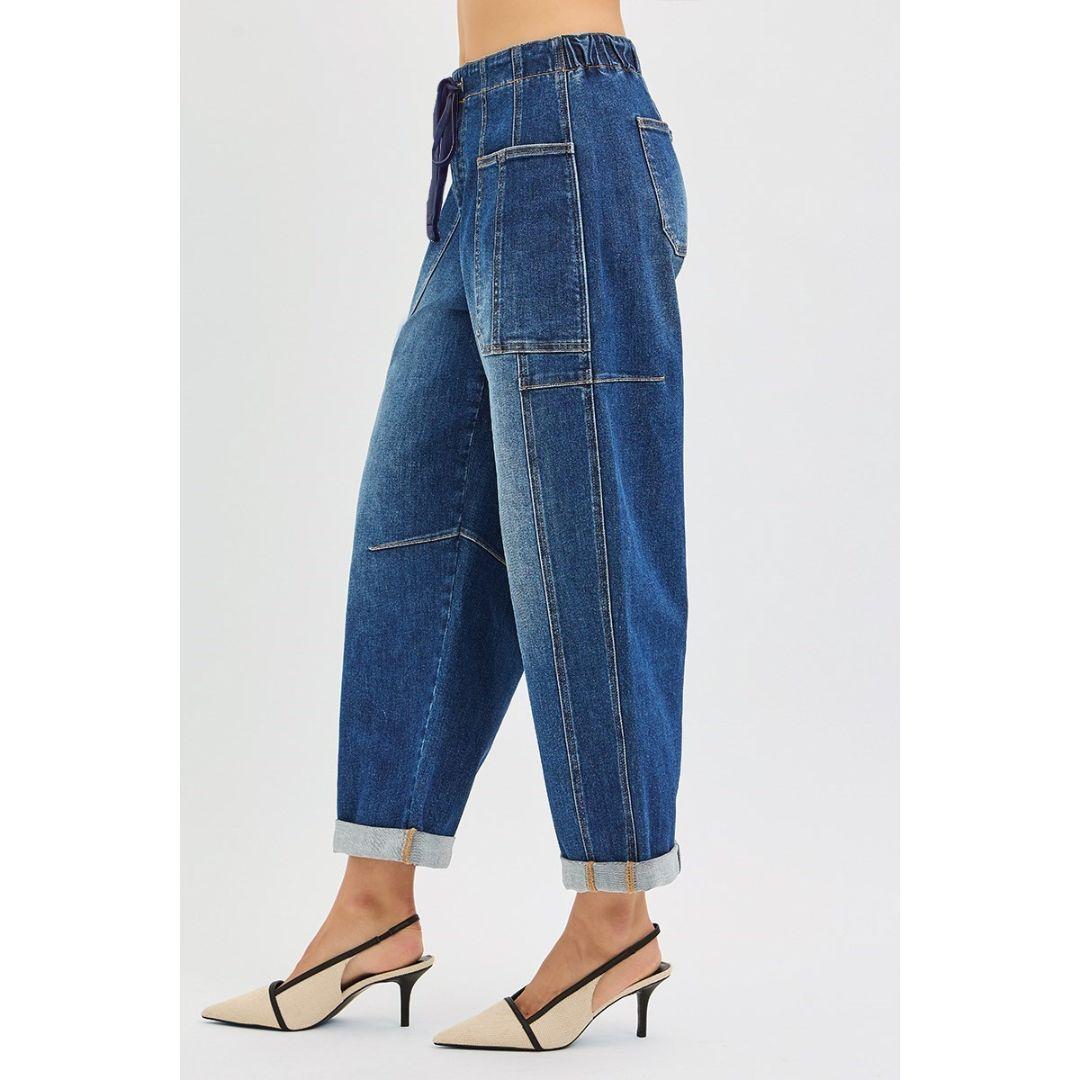 Risen High Rise Barrel Stretch Jean | Dark