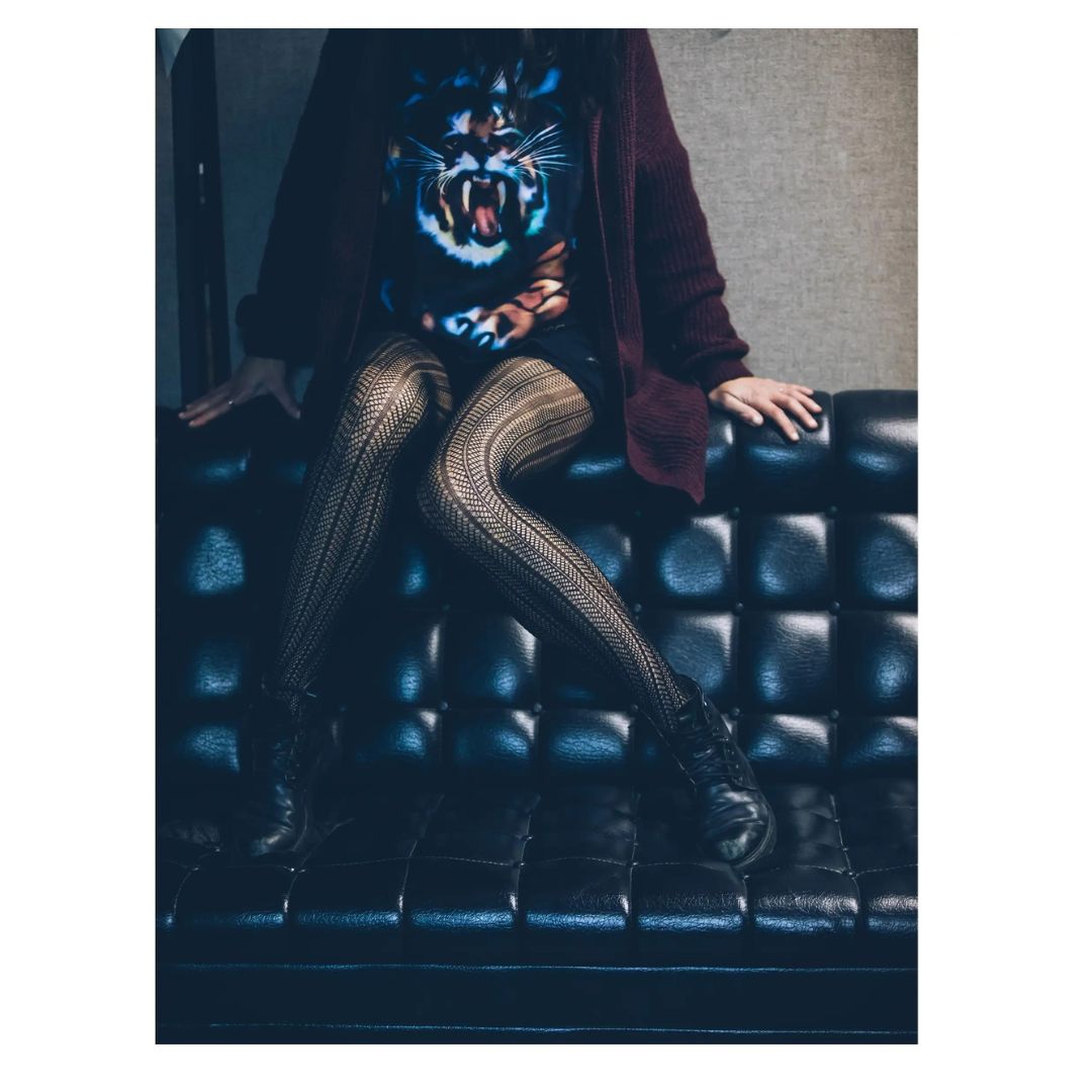 Olga Herringbone Fishnet Eco Tights - Black
