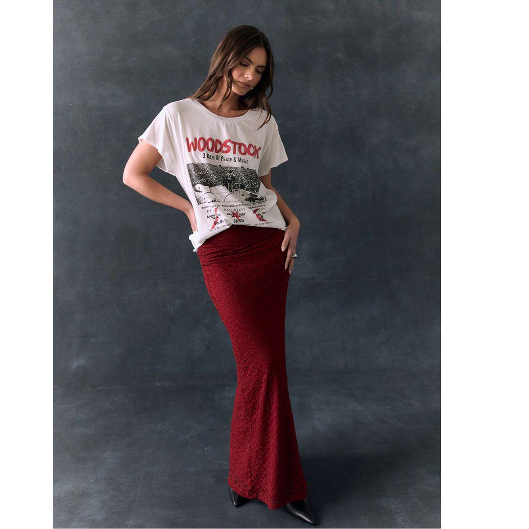 Woodstock Peace And Music Ticket Tee - White