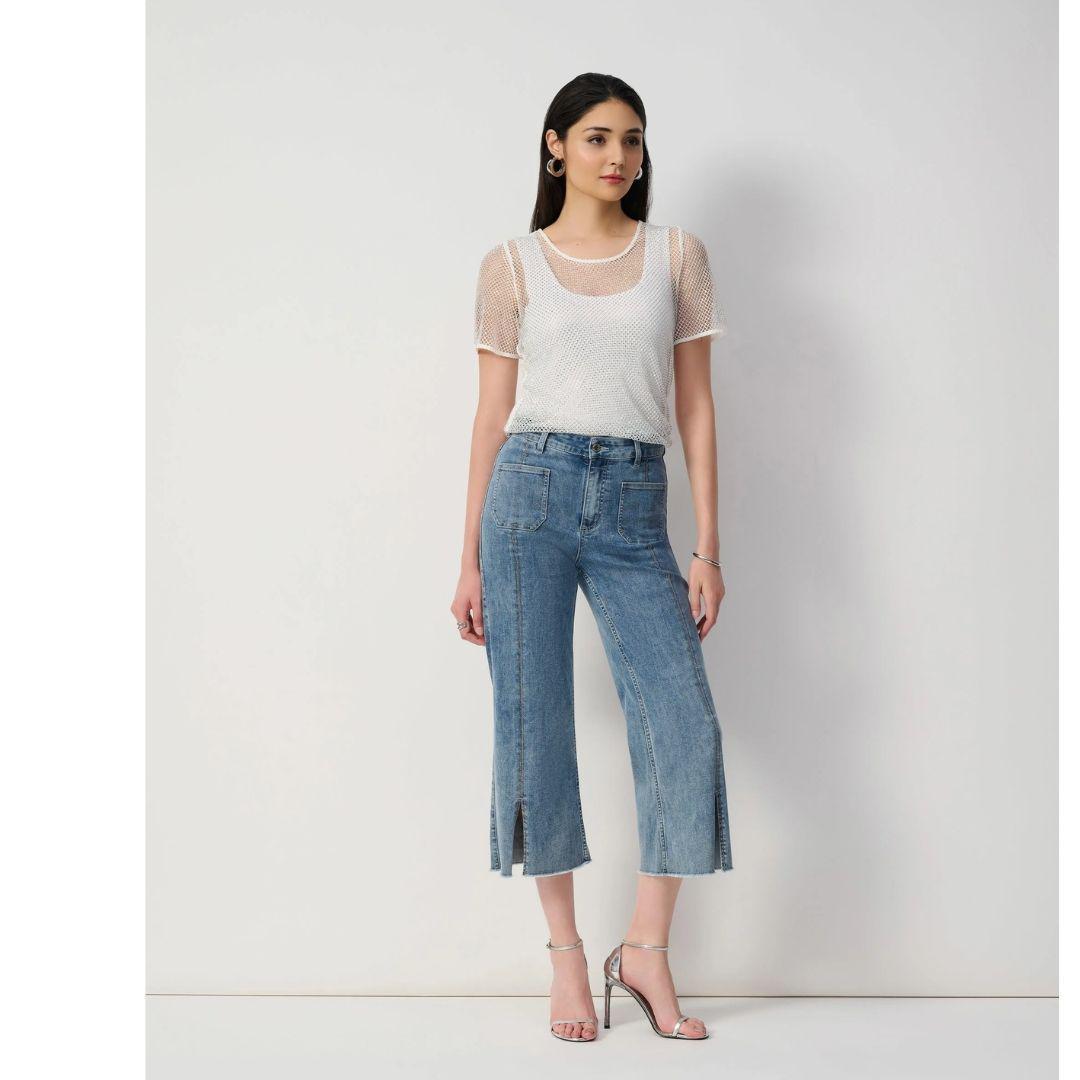 Culotte Jeans With Embellished Front Seam - 241903S25 - Vintage Blue