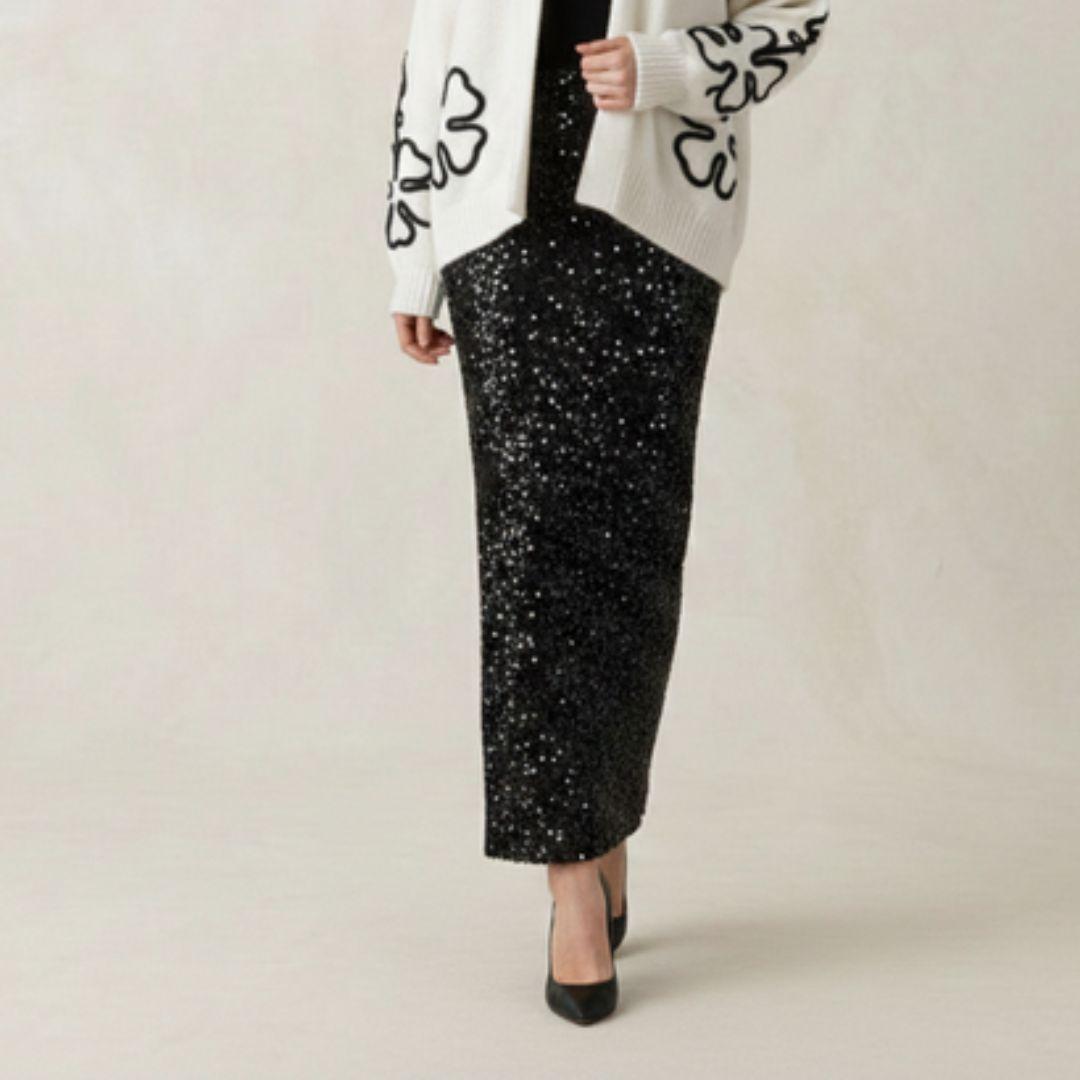 Winterglow Sequin Maxi Skirt | Y064774 | Black
