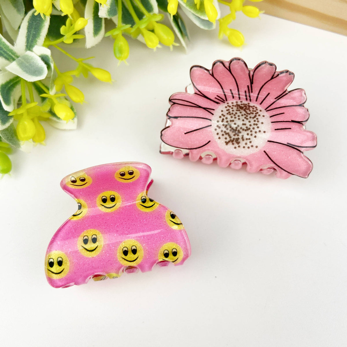 Fruit Rainbow Fun Hair Clip - Smiley Face - Pink Yellow