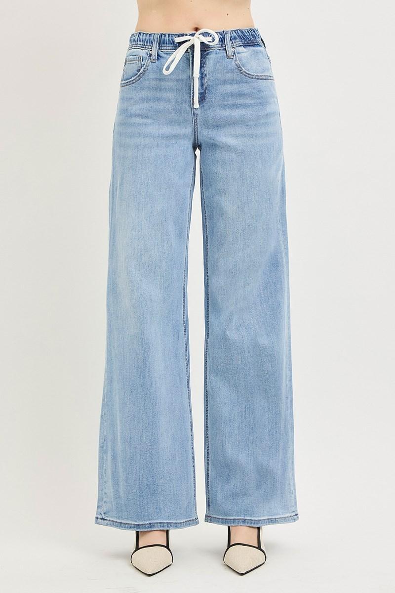 Risen Slouchy Wide Jeans with Drawstring | Light