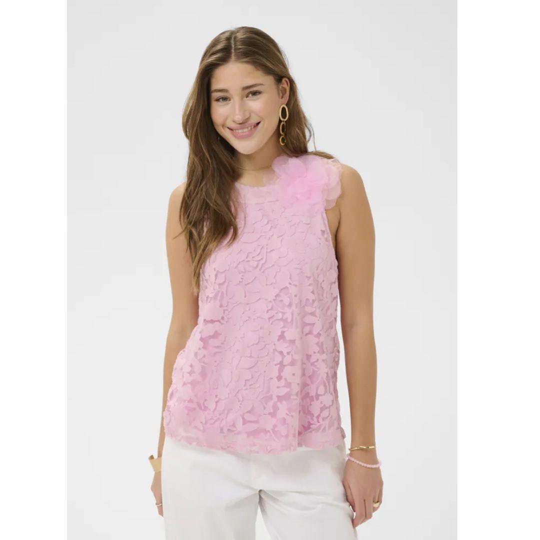 Jessica Lace Flower Halter Blouse - Pink Nectar
