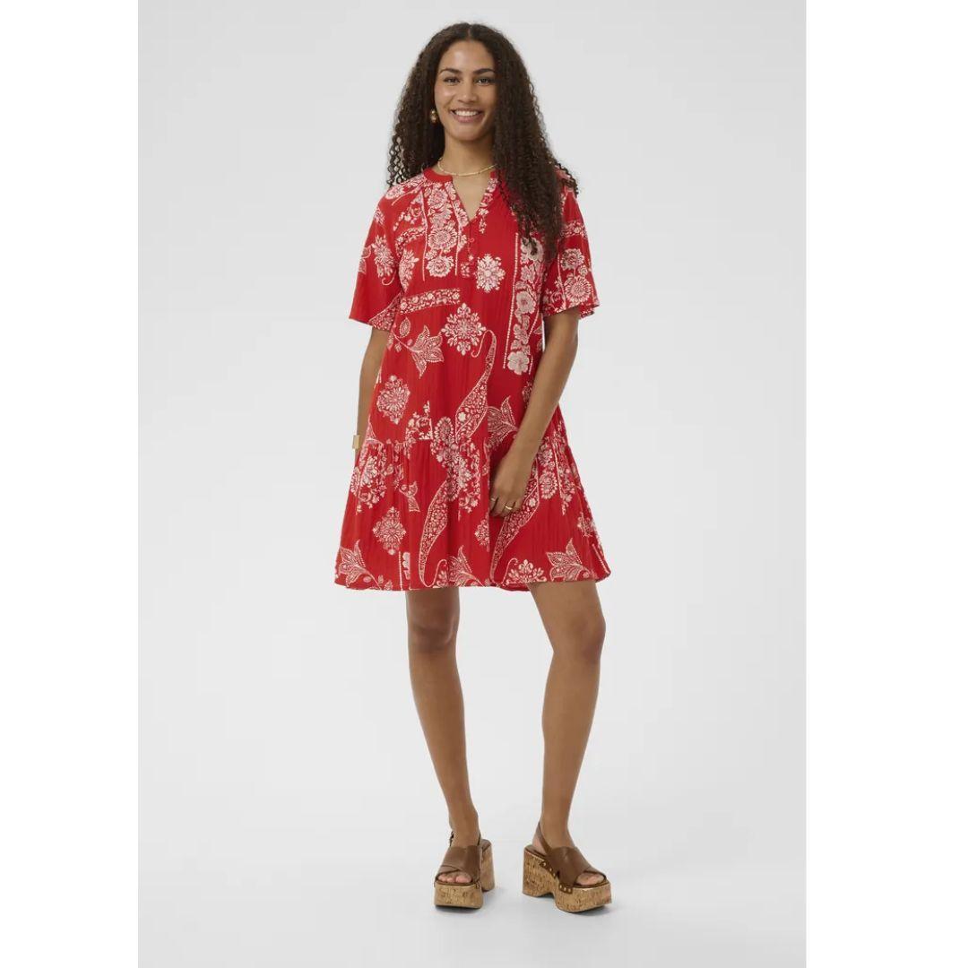Gianna Short Dress - 10614857 - Red Ethnic Print