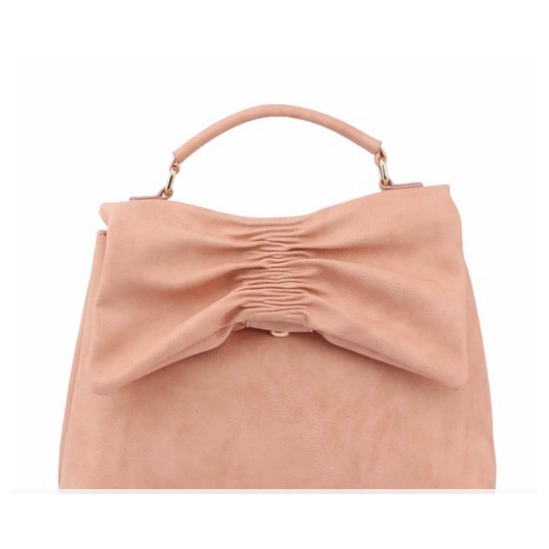Pleated Bow Crossbody Satchel - JY0415 - Blush