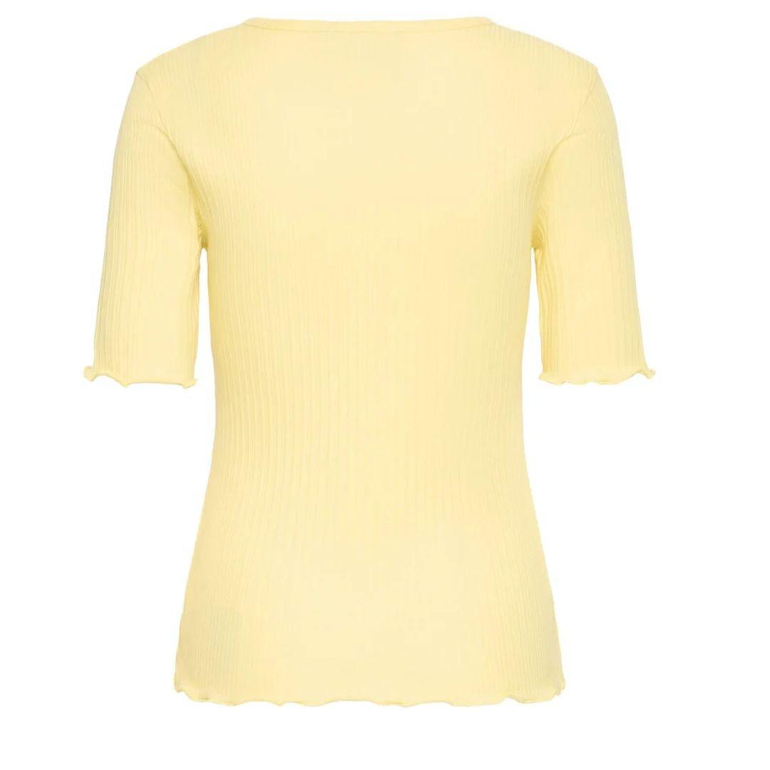 Prisella Short Sleeve Ribbed Button Top | Mellow Yellow