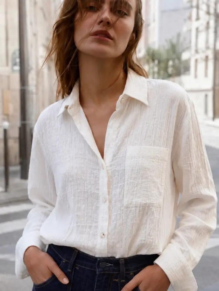 Crinkle-Texture Shirt with Wide Cuffs | Cream