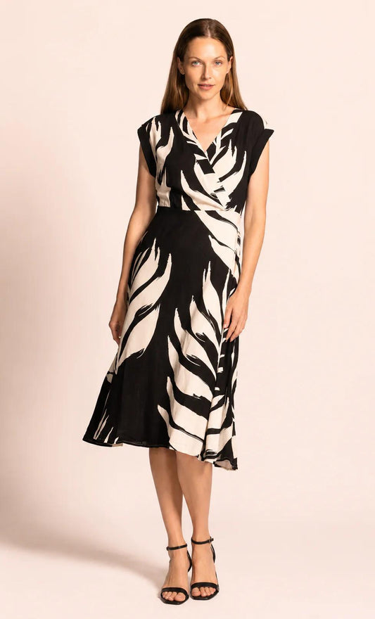 Elmer Midi Faux Wrap Dress - Black Multi