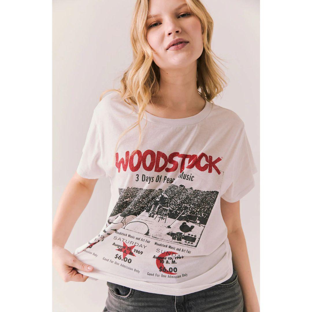 Woodstock Peace And Music Ticket Tee - White