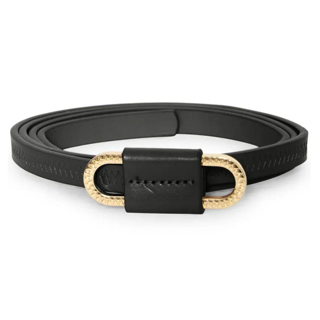 Nette Thin Gold Buckle Belt | Black