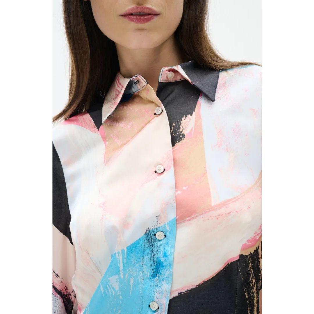Valerie Button Up Shirt - Pale Pink Art