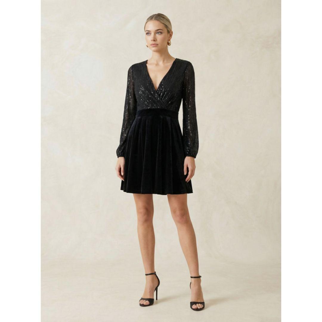 Mist Velvet & Sequin Dress | M064818 | Black