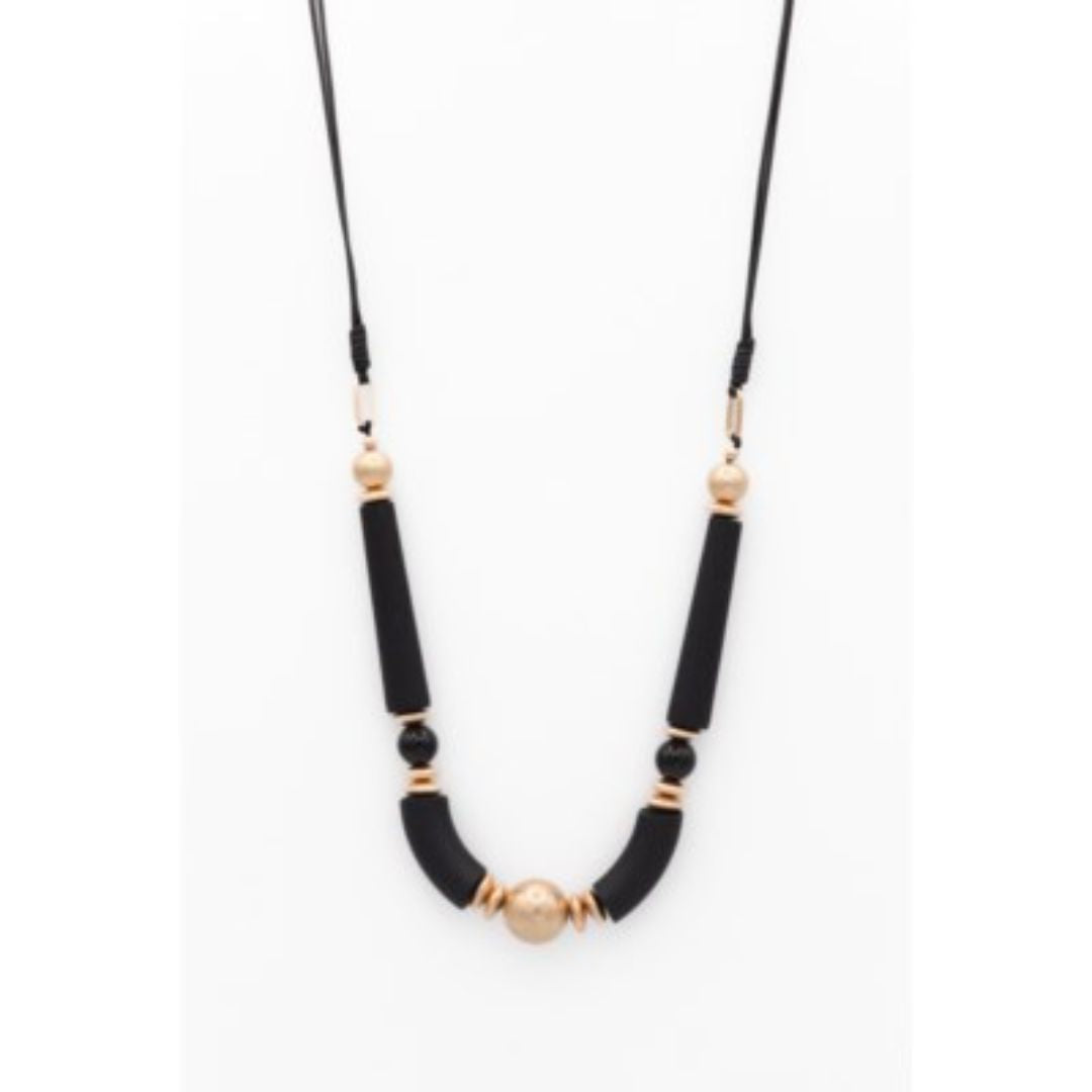 Adjustable Bead and Wood Necklace | 1626