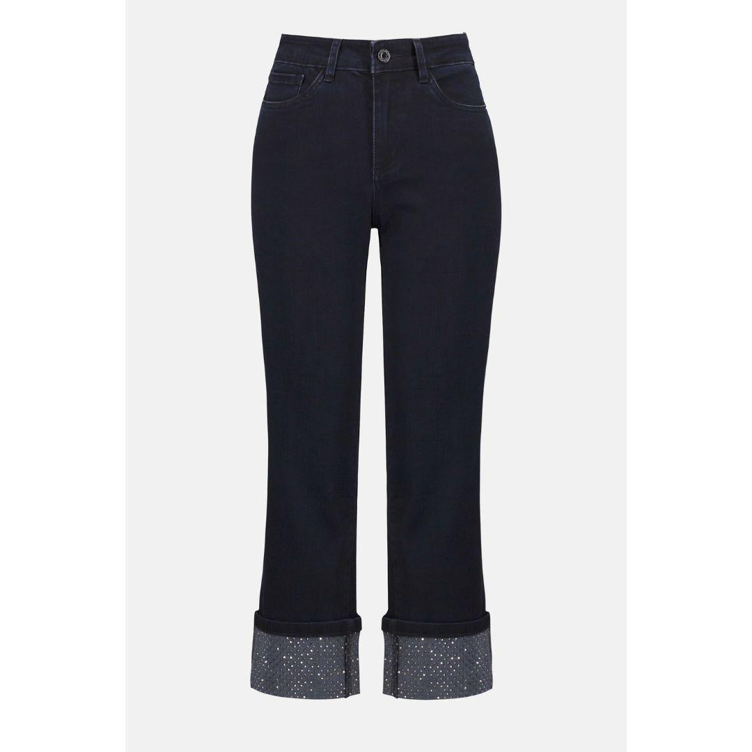 Straight Crop Stretch Jeans with Turned Hem - 253953 - Ink