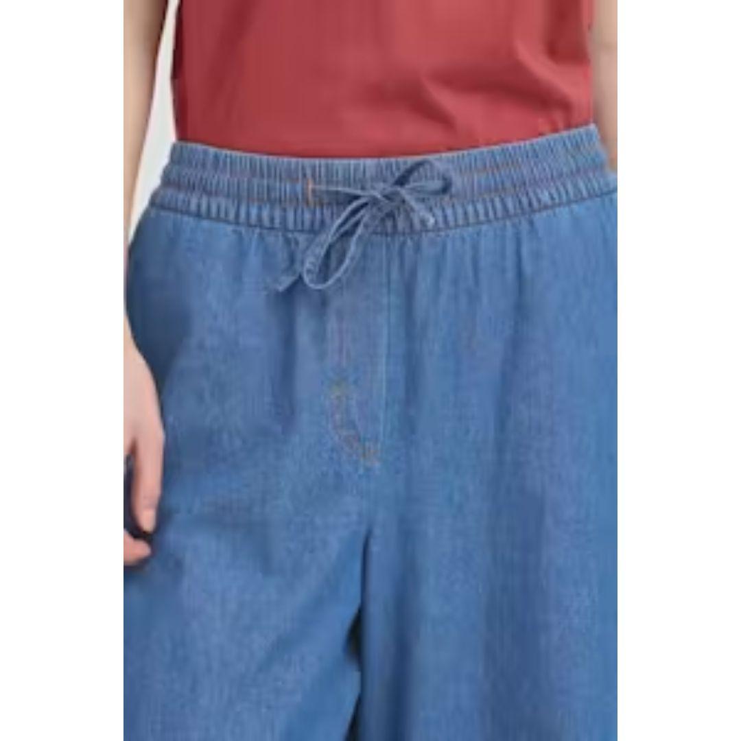 Archer Denim Wide Leg Drawstring Pants | Medium Blue