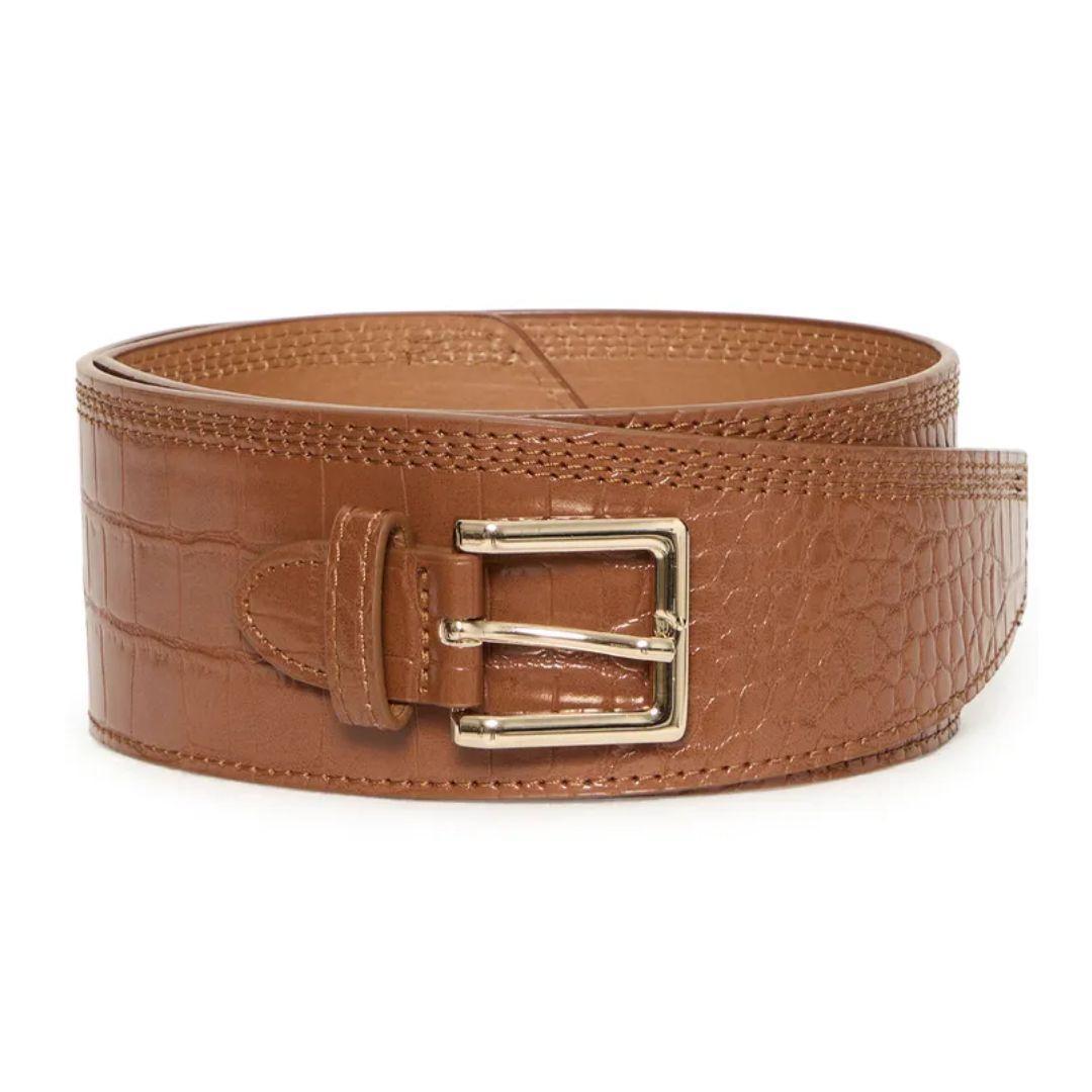 Yoe Textured Faux Leather Belt | Cognac