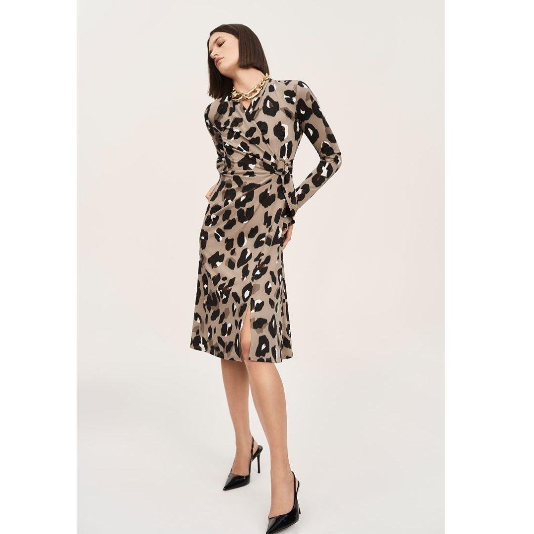 Silky Knit Animal Print Wrap Dress - 243173 - Black Multi