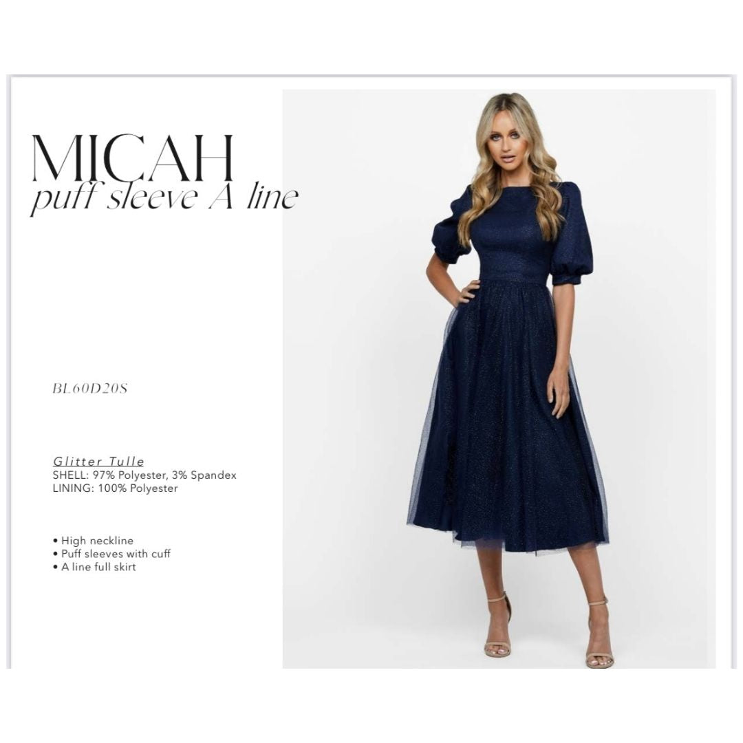 Micah Puff Sleeve Midi Gown - Navy