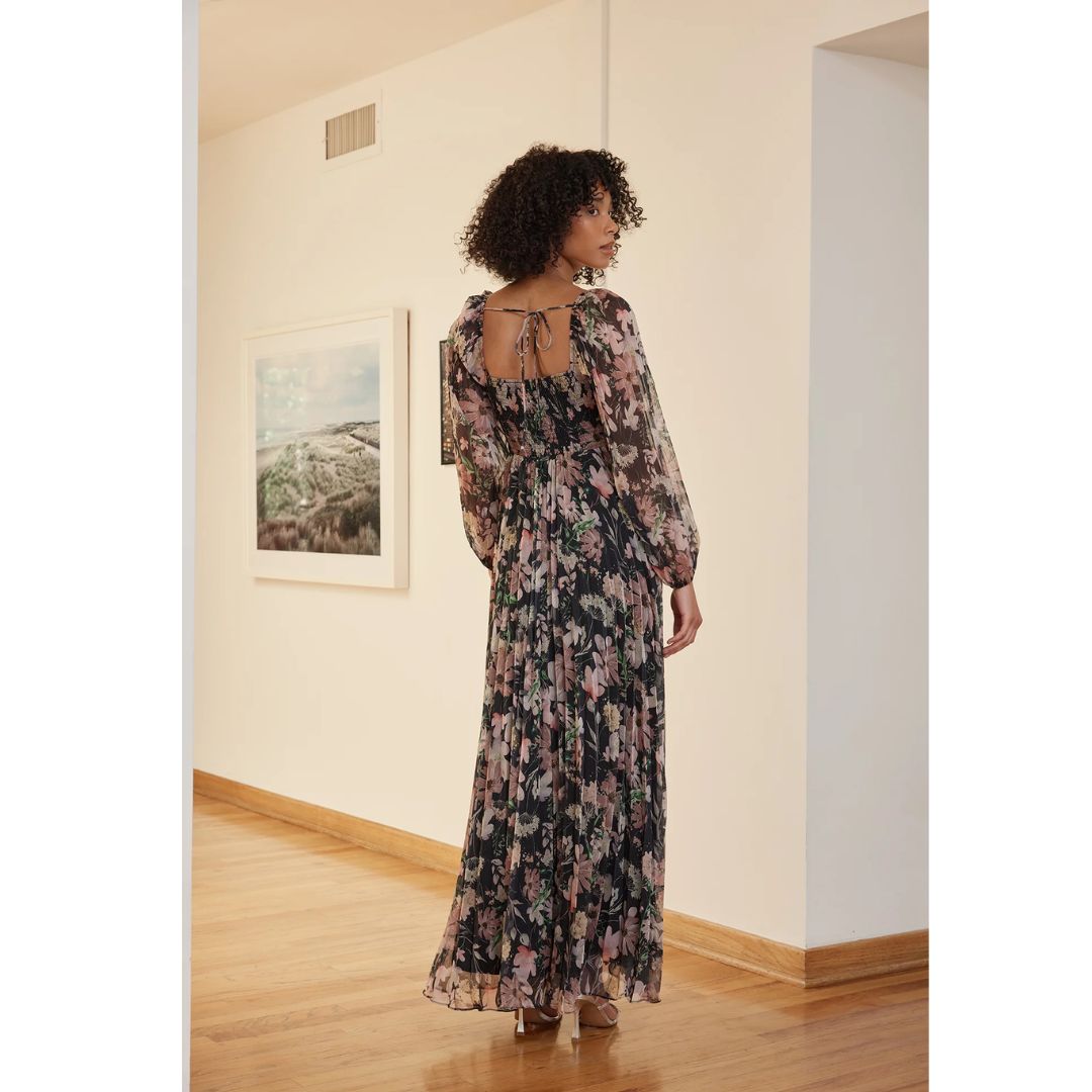 Lissie Pleated Dress - Black Pink Floral