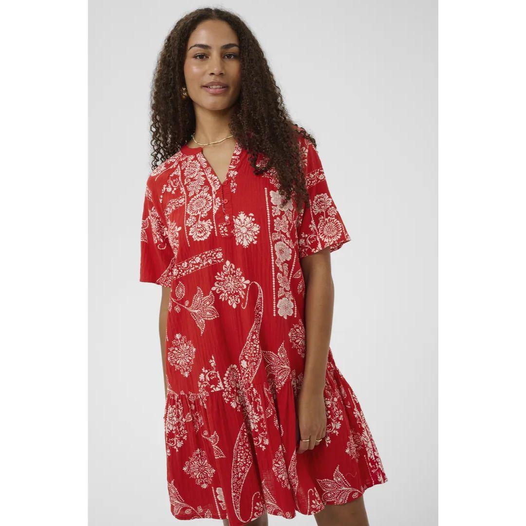 Gianna Short Dress - 10614857 - Red Ethnic Print