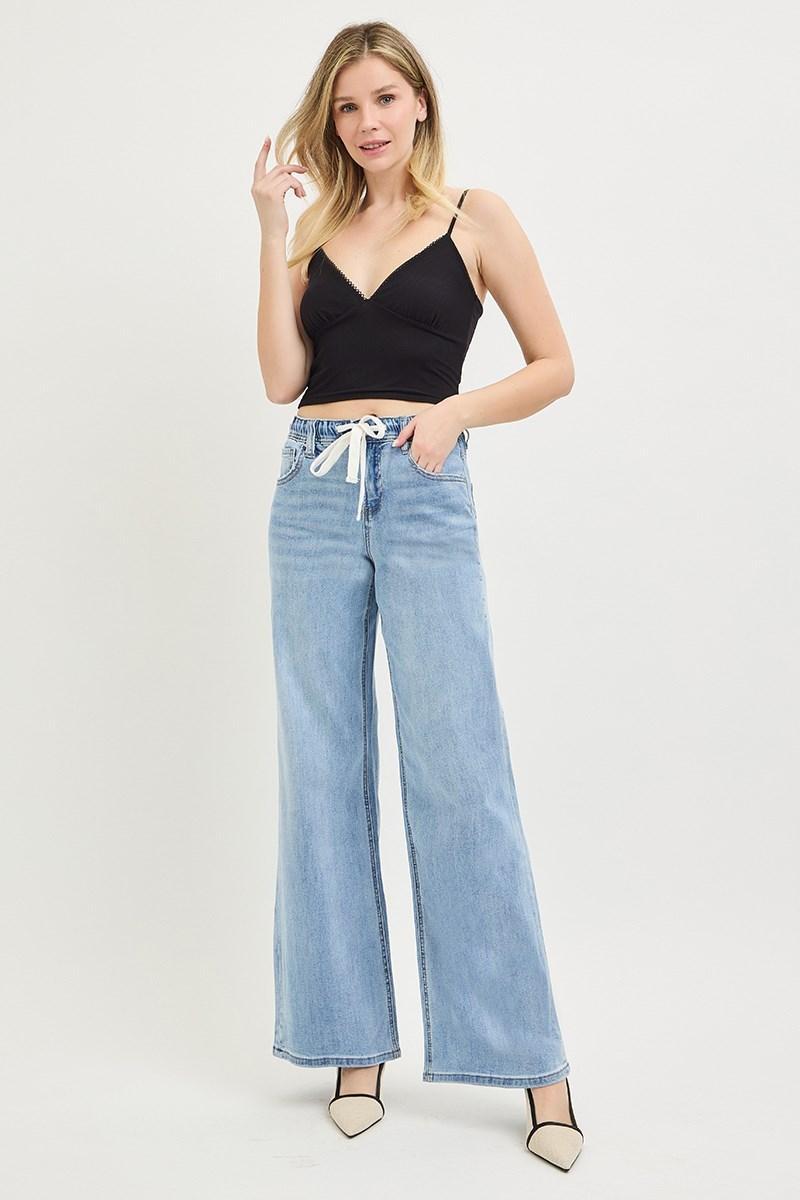 Risen Slouchy Wide Jeans with Drawstring | Light