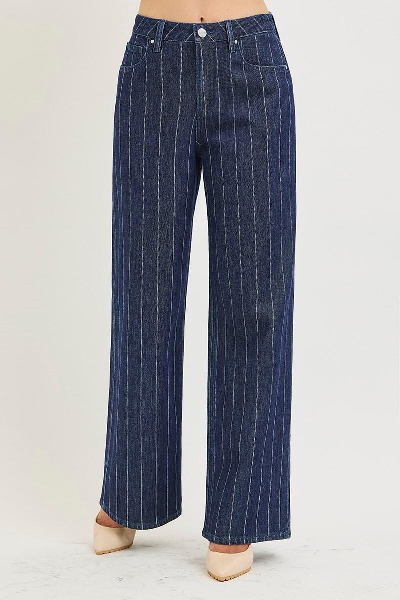 Slouchy Wide Leg Pinstripe Jeans | Dark