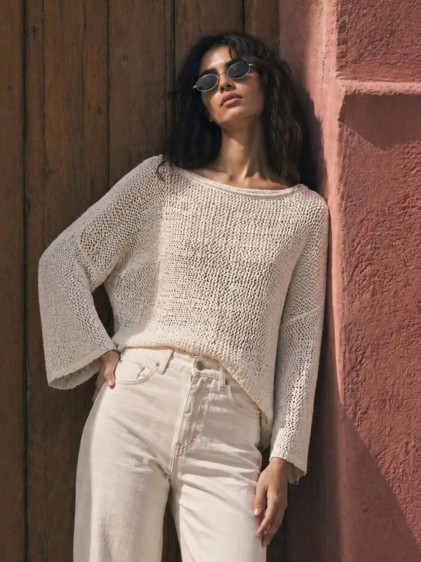 Open Knit Transitional Pullover | Beige