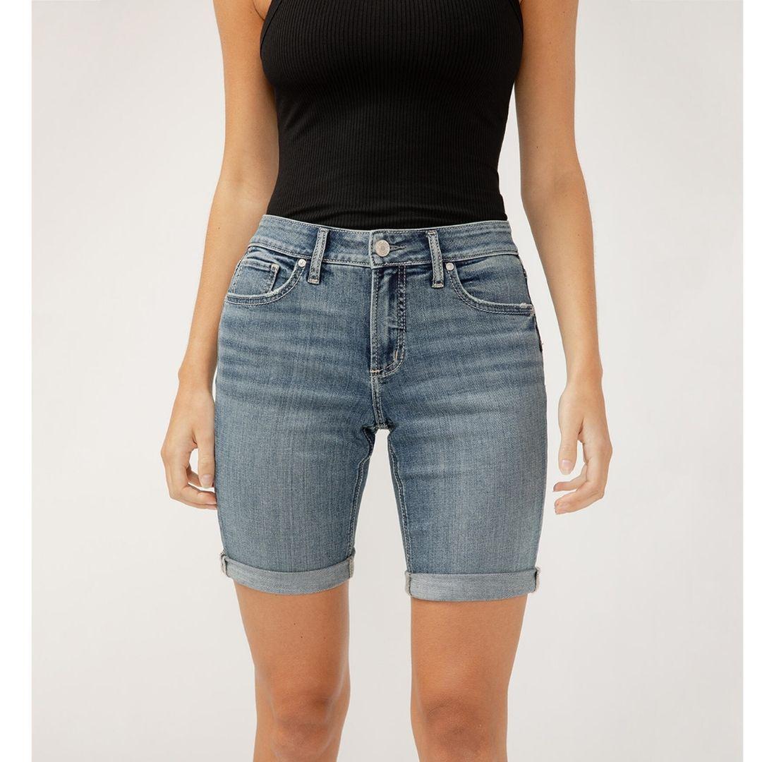 Elyse Bermuda Mid Rise Luxe Stretch Shorts | Indigo