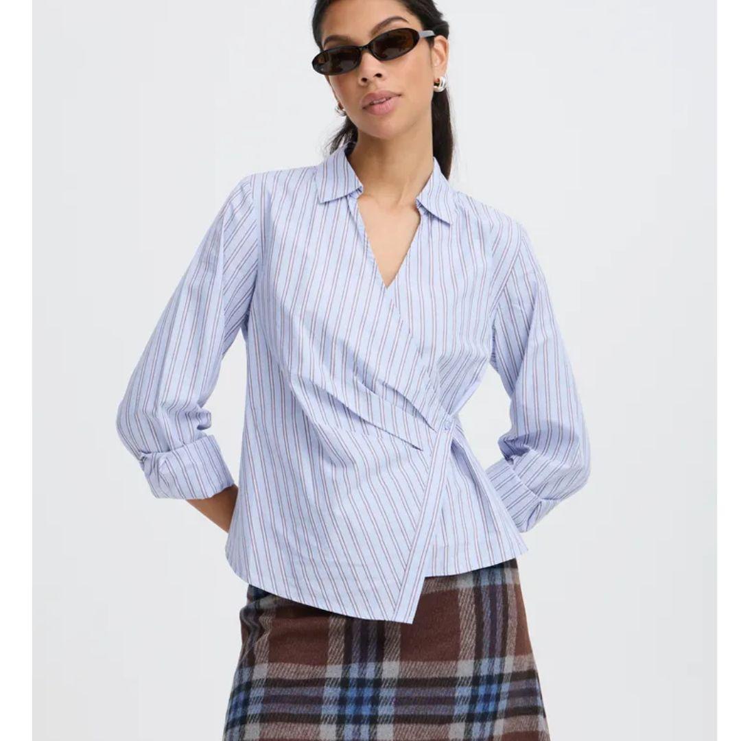 BYOUNG Hene Striped Wrap Shirt | 20819576 | Chambray Brown