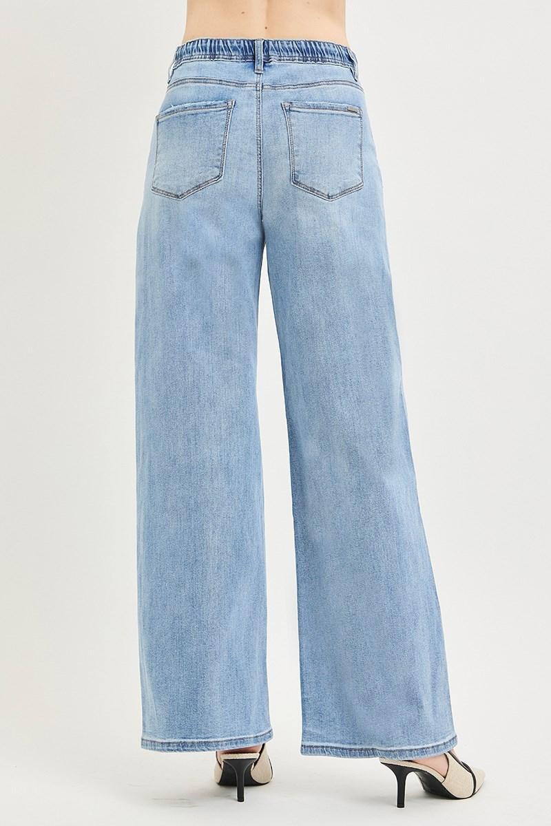 Risen Slouchy Wide Jeans with Drawstring | Light