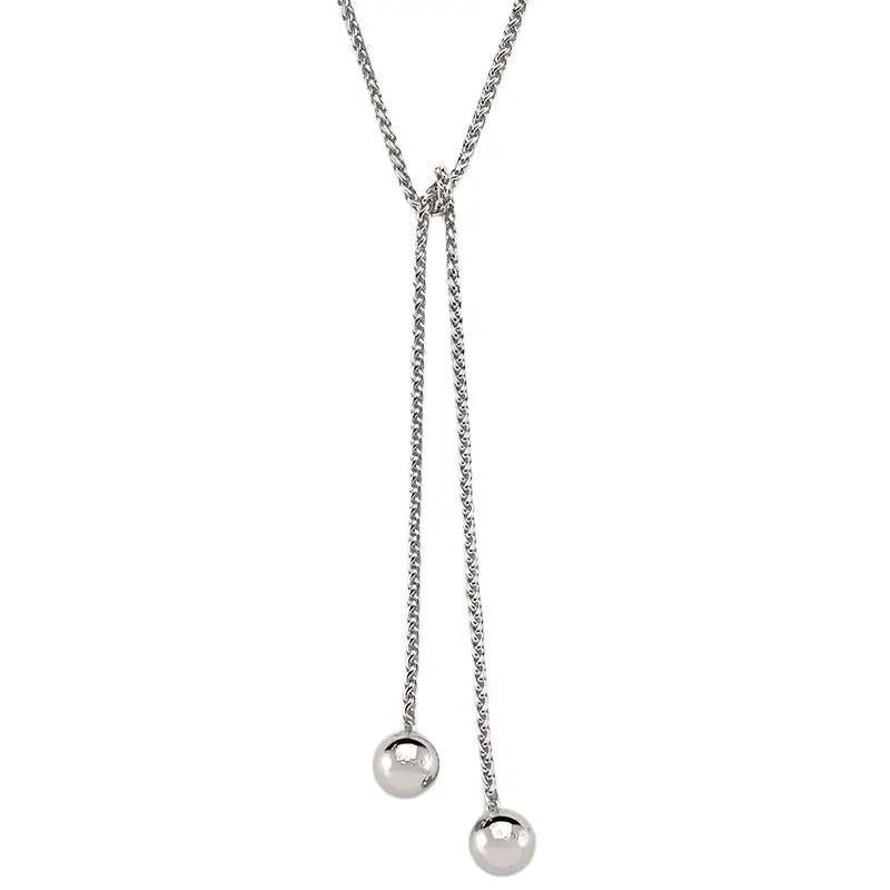 Audrey Lariat Rope Tassel Ball Chain Wrap Steel Necklace