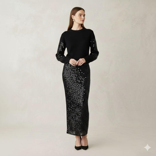 Winterglow Sequin Maxi Skirt | Y064774 | Black