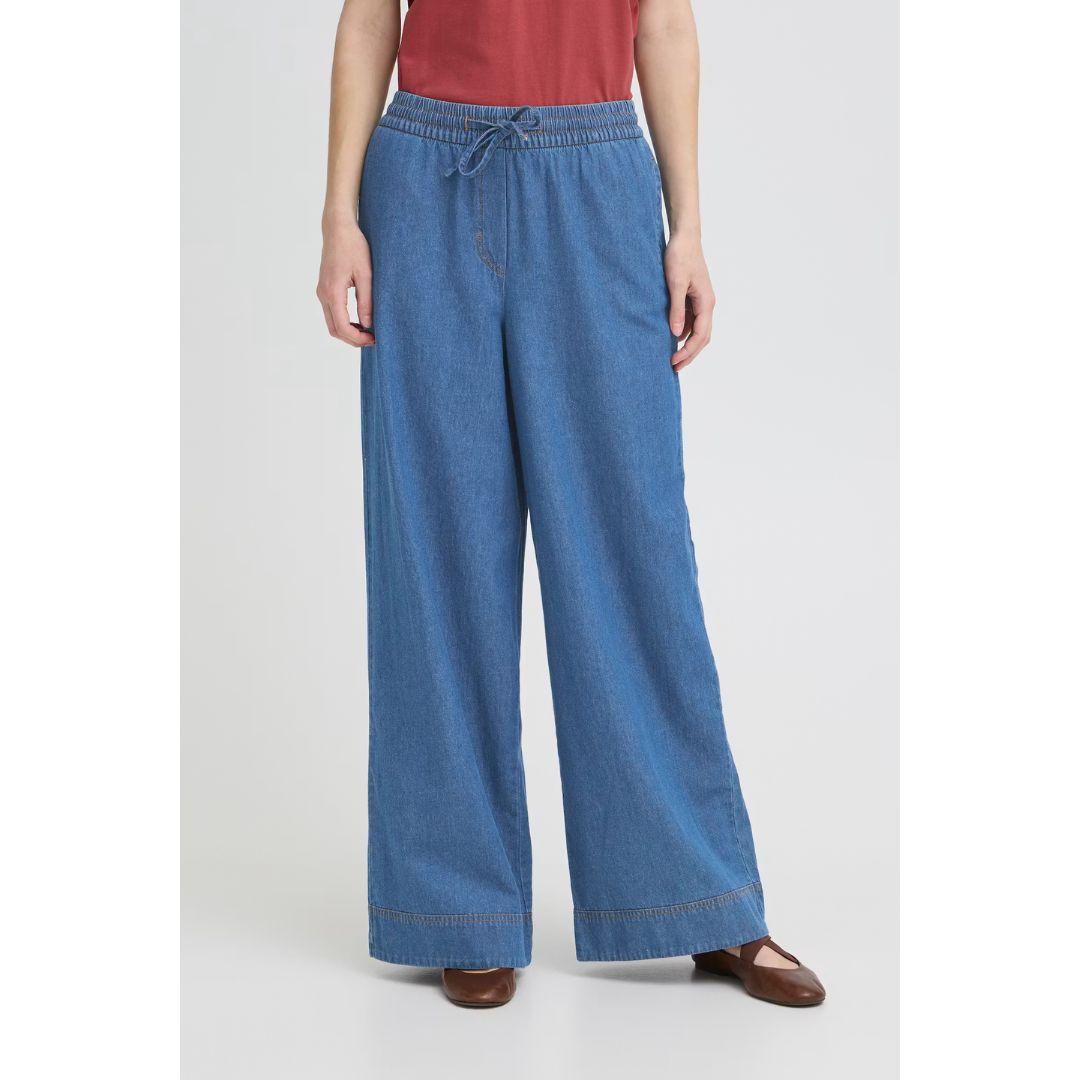 Archer Denim Wide Leg Drawstring Pants | Medium Blue