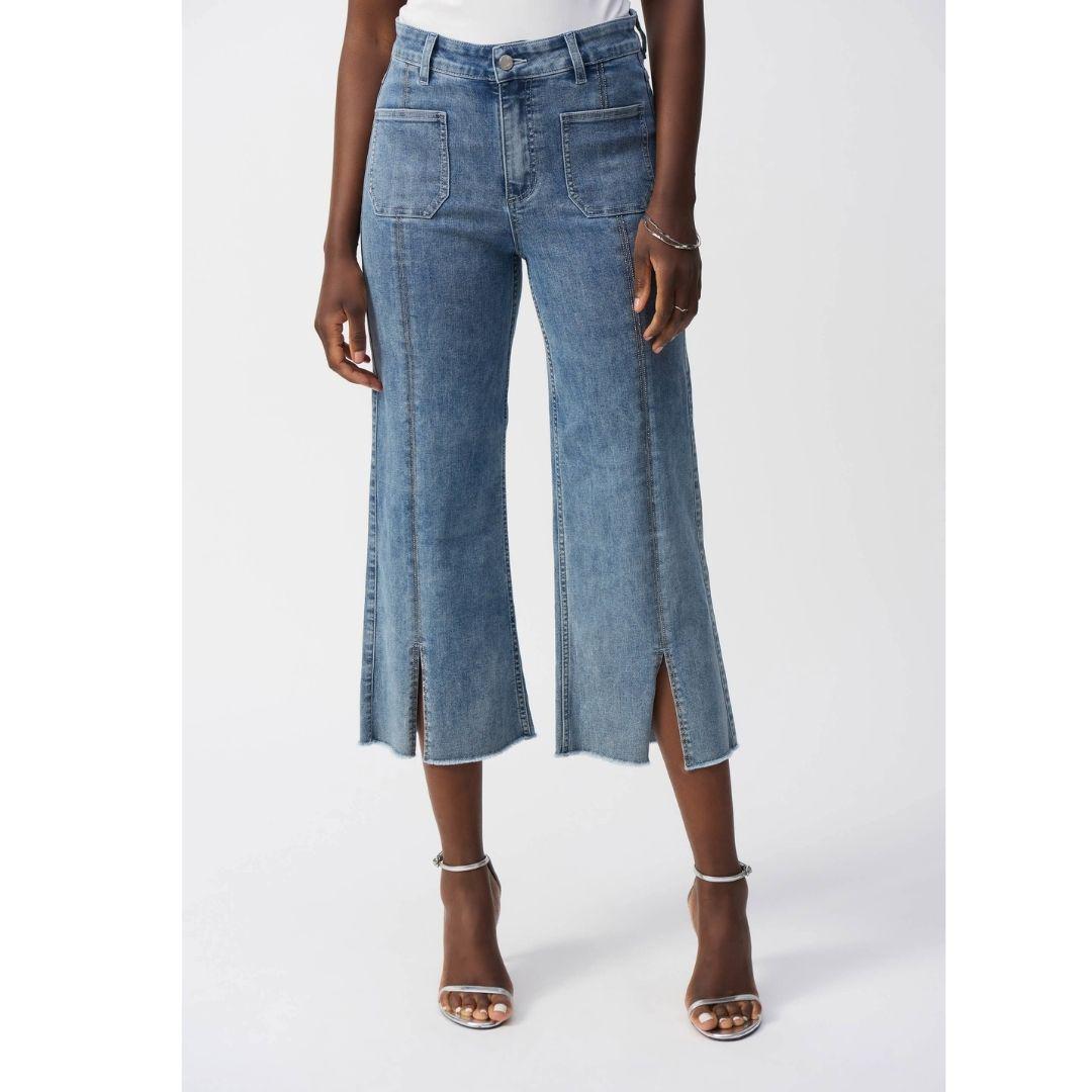 Culotte Jeans With Embellished Front Seam - 241903S25 - Vintage Blue