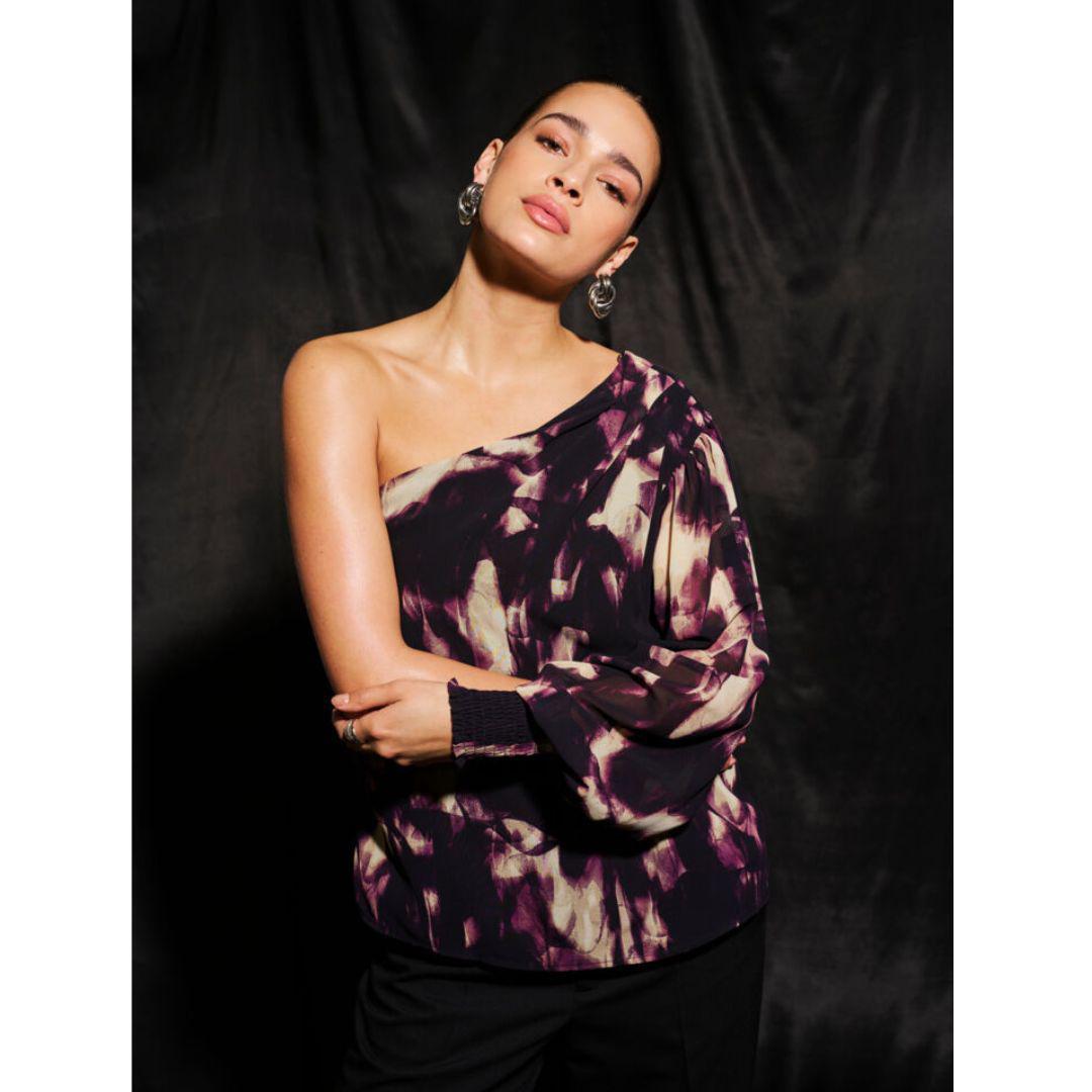 Aska One Shoulder Blouse - Purple Mix