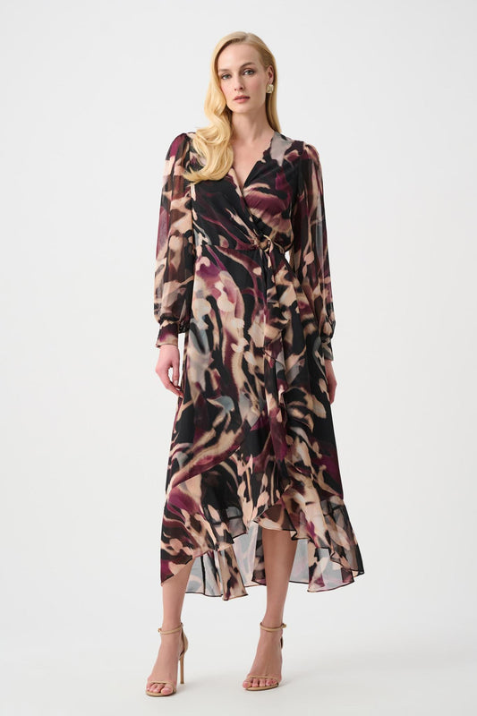 Chiffon Printed Fit and Flare Wrap Dress - 263739 - Black Multi