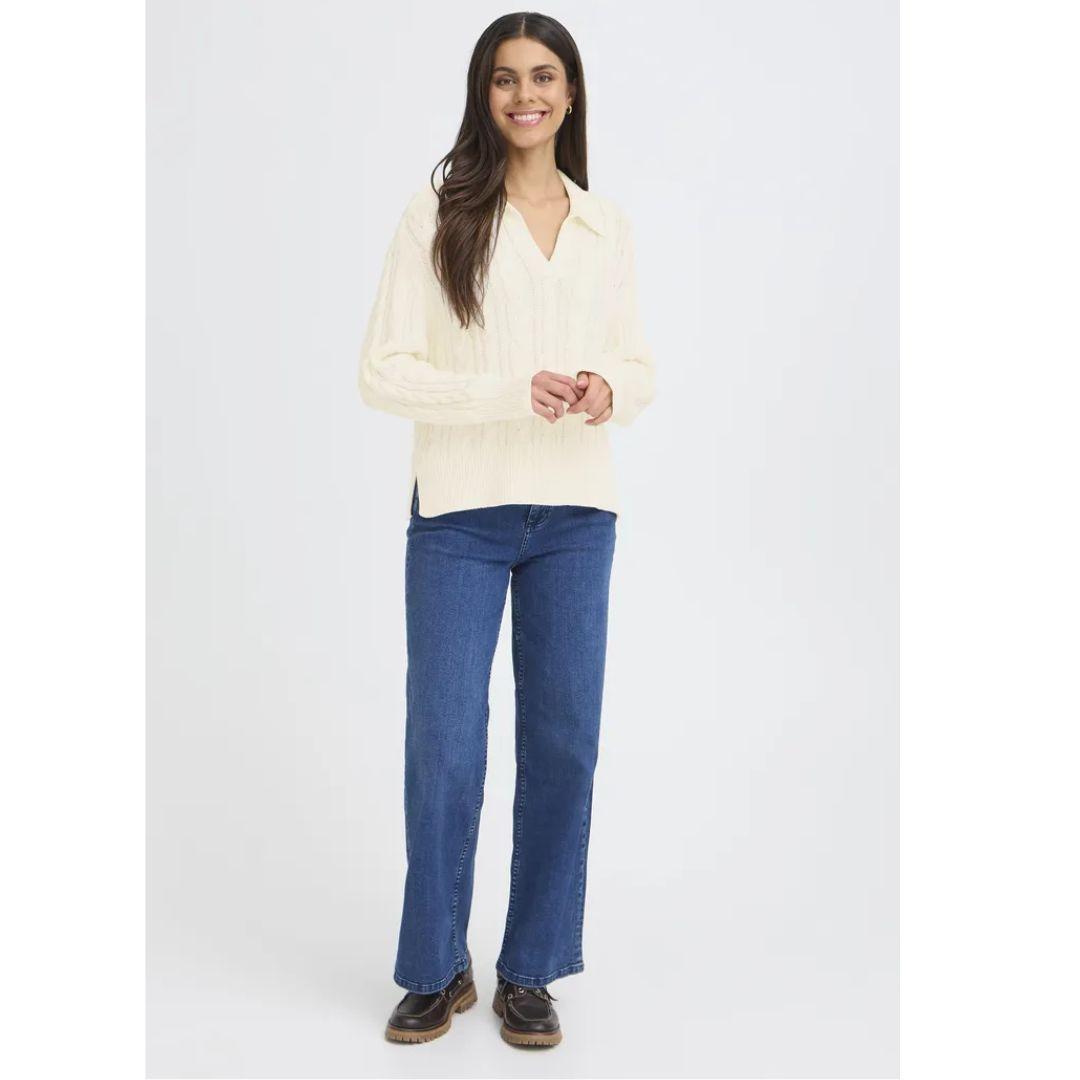 Vivian Polo Cable Sweater - Whisper White