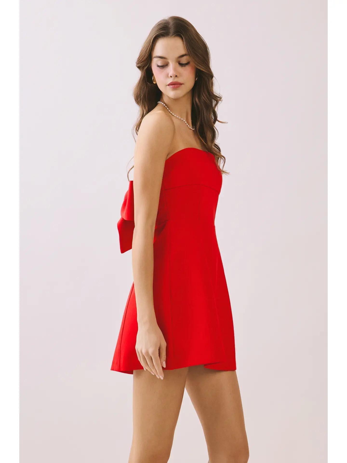 Red Strapless Bow Mini Dress