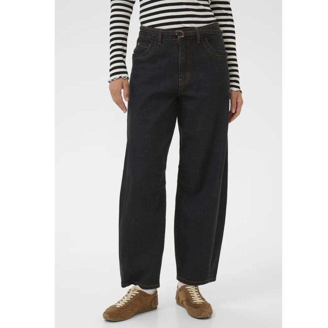 Caysa Ankle Stretch Barrel Jeans - Black Washed