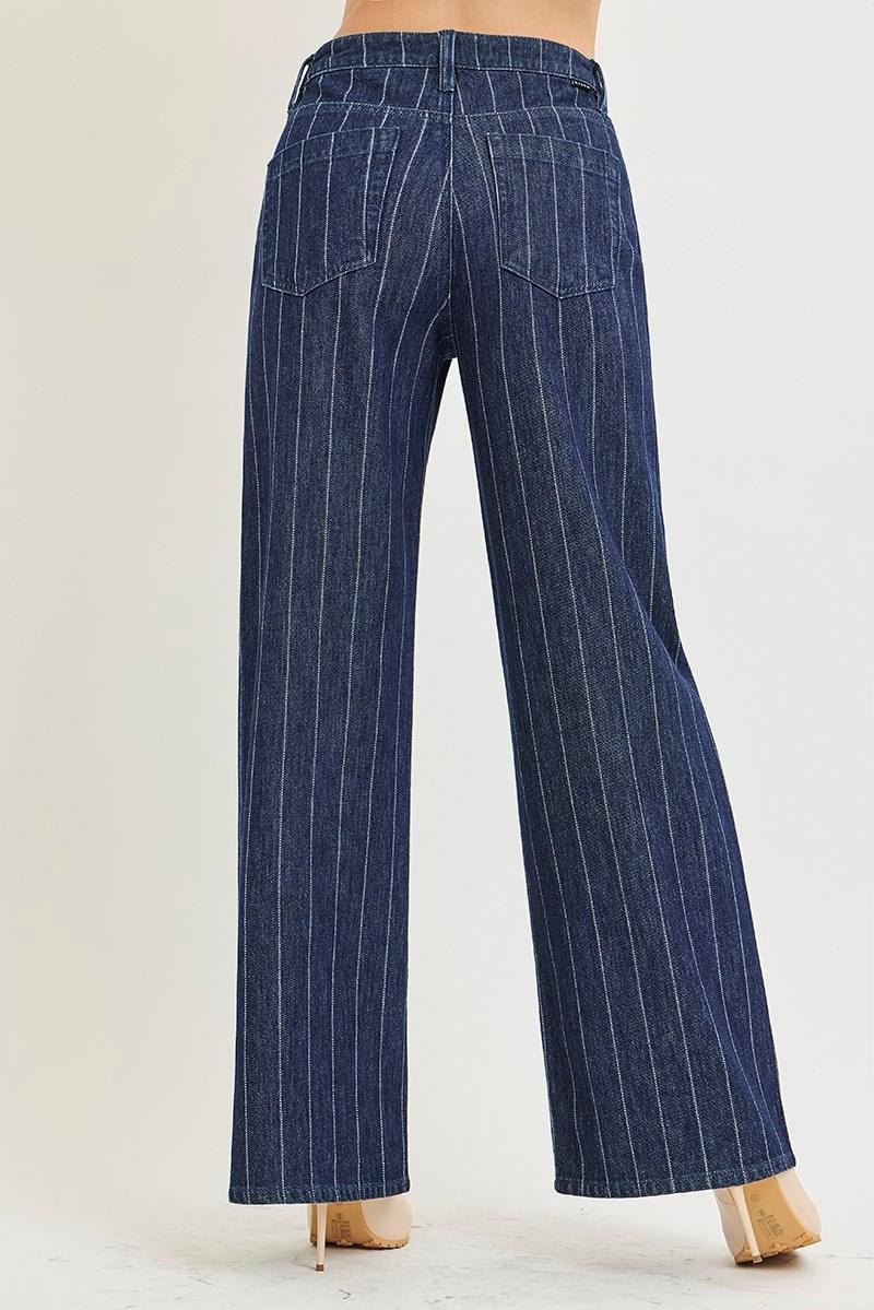 Slouchy Wide Leg Pinstripe Jeans | Dark