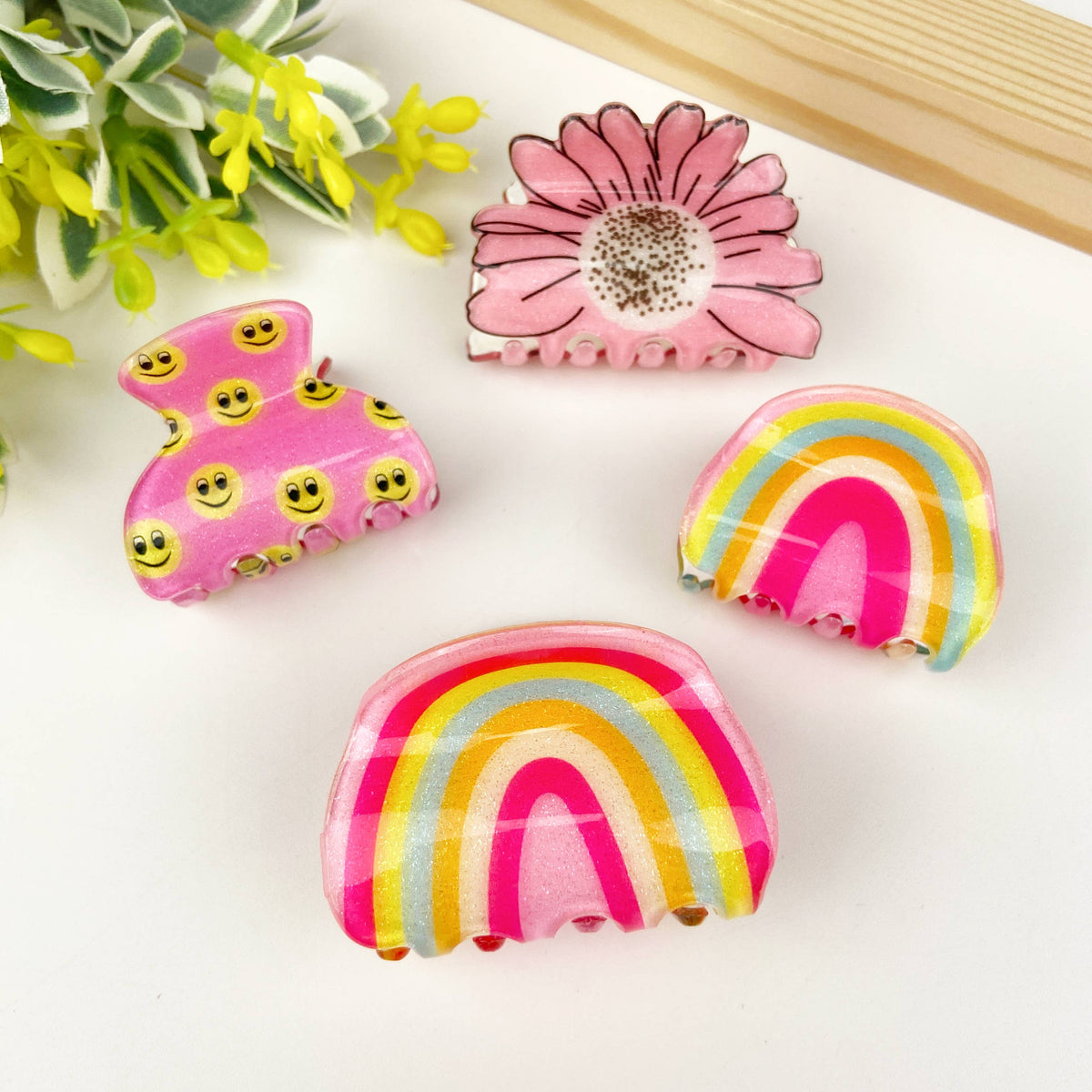 Fruit Rainbow Fun Hair Clip - Smiley Face - Pink Yellow