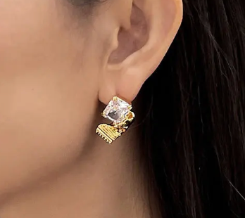 Bon Bon Rhinestone Stud Earring Steel PV 14K Gold